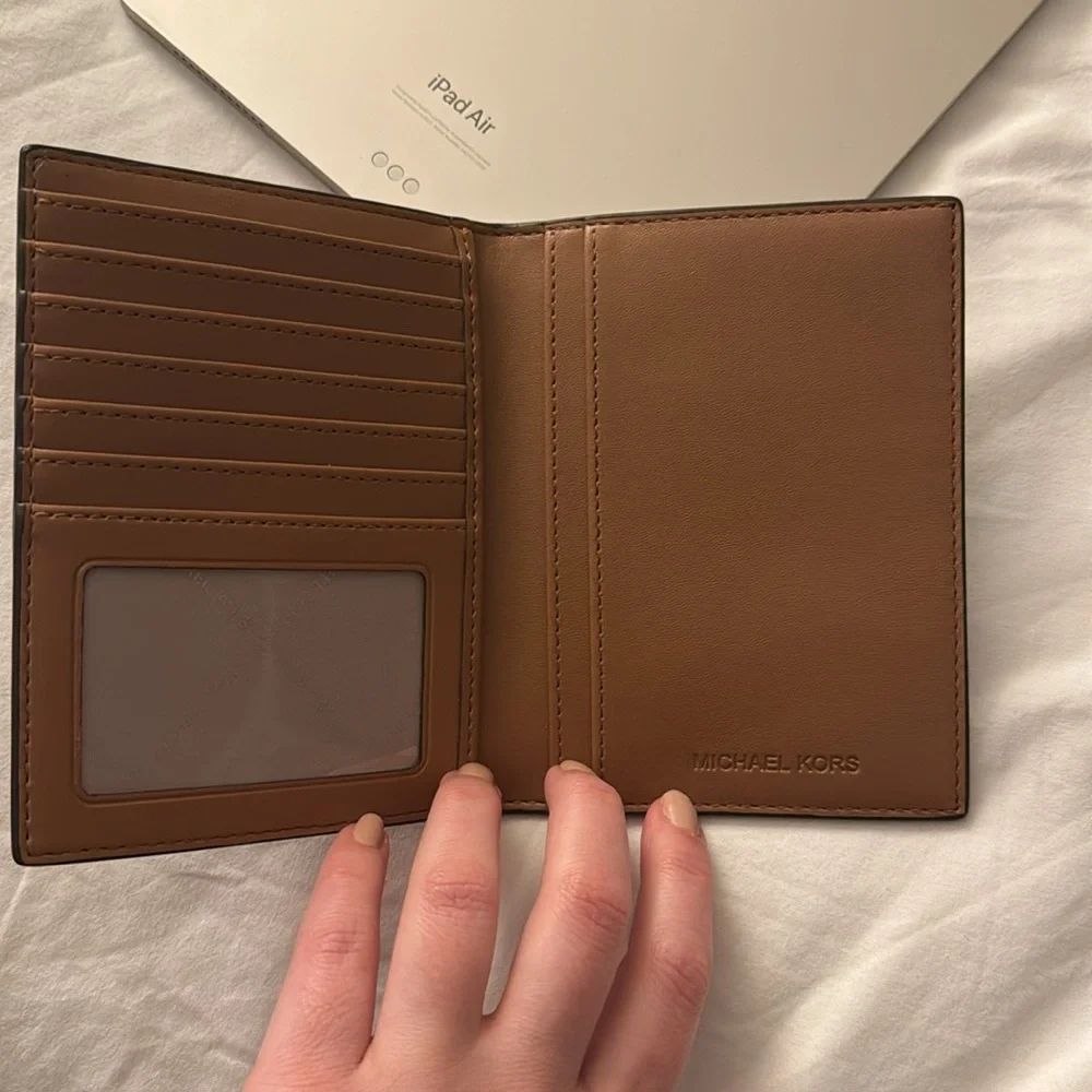 New Michael Kors Logo Brown Passport Holder Wallet